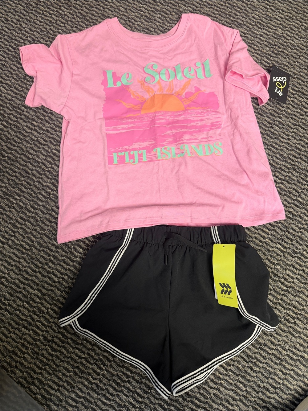 Pink 'Le Soleil Fiji Islands' Graphic Tee and shorts